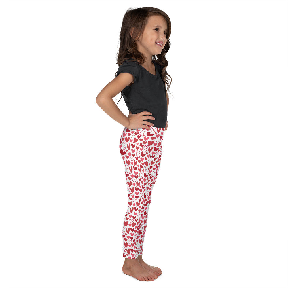 Hand Drawn Red, Pink, and White Hearts - Kid's Leggings