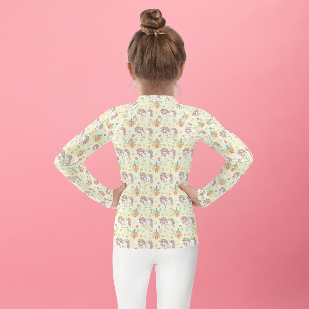 Yellow Unicorn Pattern - Kids Rash Guard