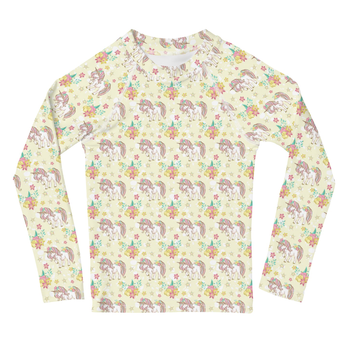 Yellow Unicorn Pattern - Kids Rash Guard