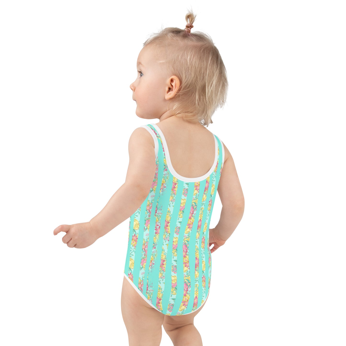 Mint and Flower Stripes - Kids Swimsuit