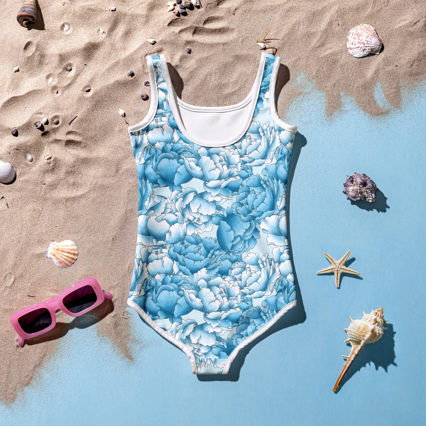 Diagonal Blue Flowers - Kids Swimsuit