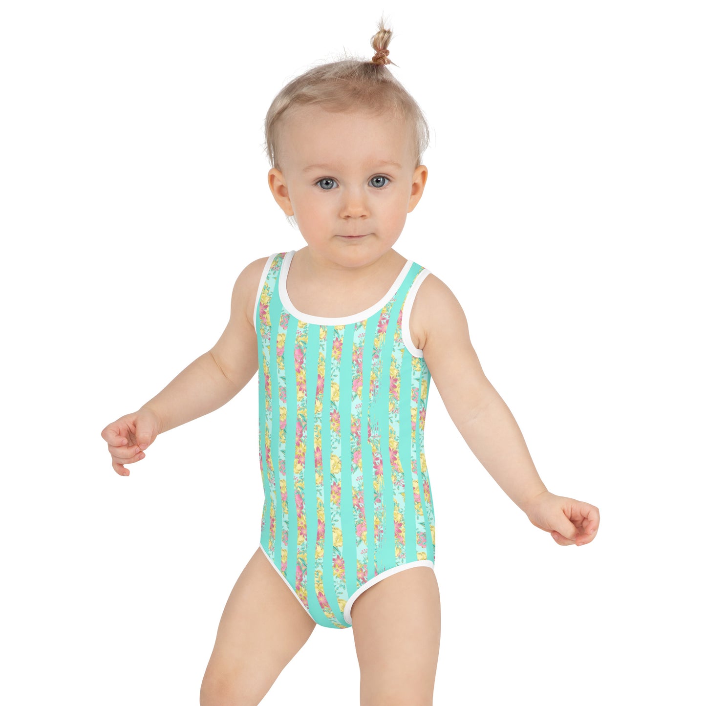 Mint and Flower Stripes - Kids Swimsuit