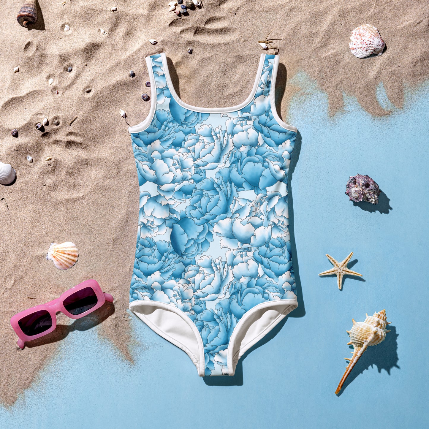 Diagonal Blue Flowers - Kids Swimsuit