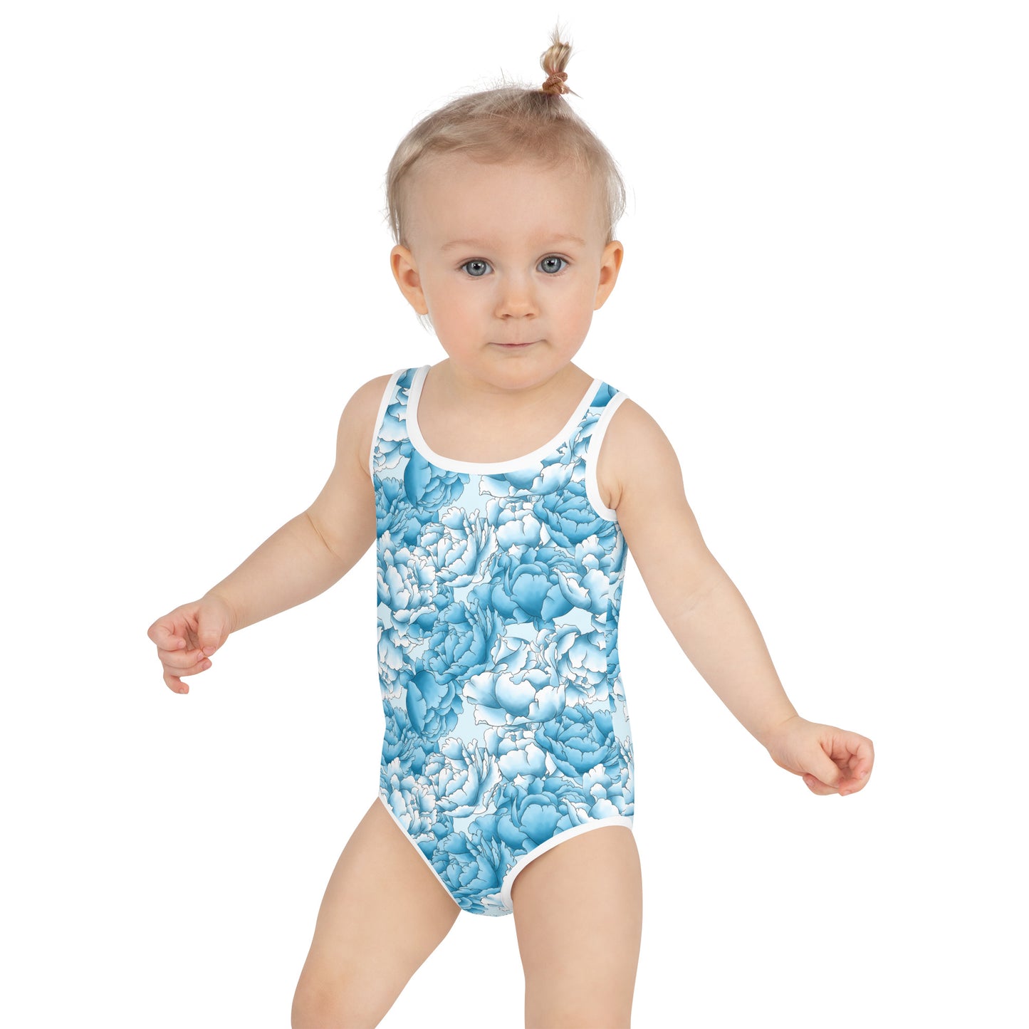 Diagonal Blue Flowers - Kids Swimsuit