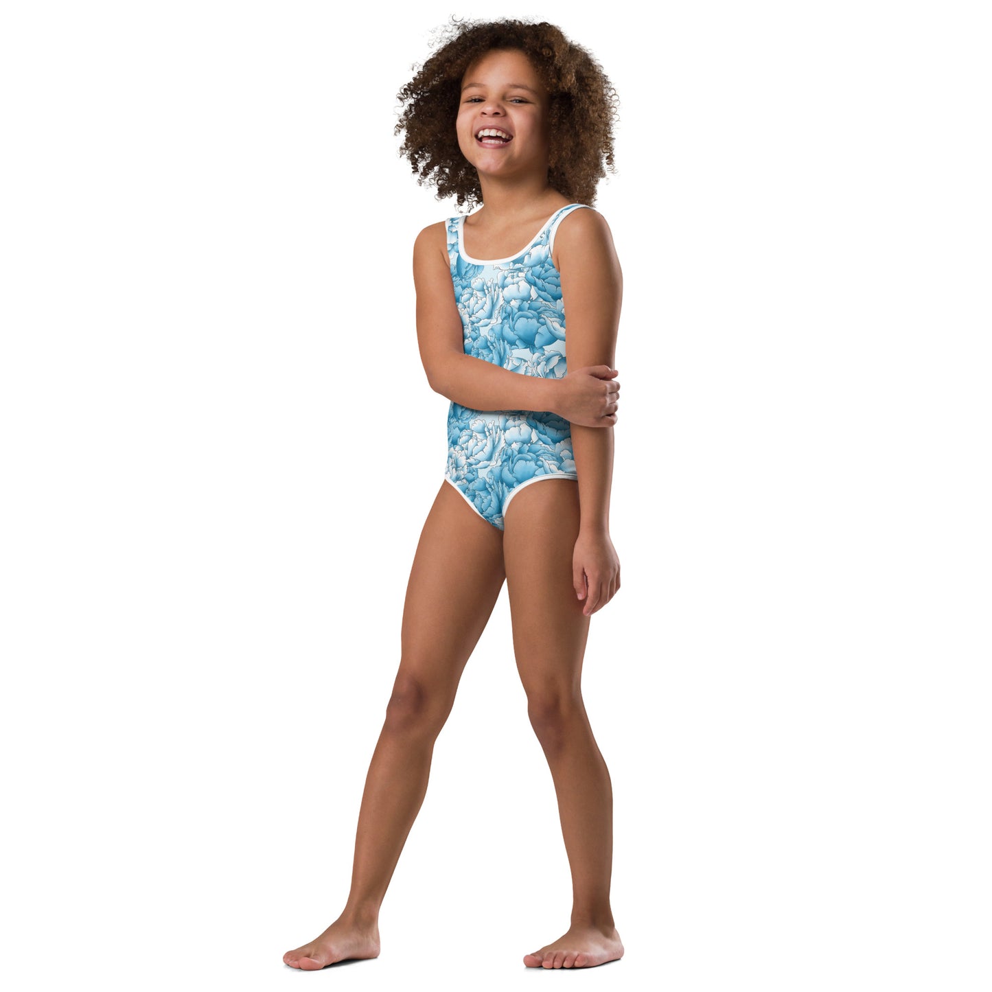 Diagonal Blue Flowers - Kids Swimsuit