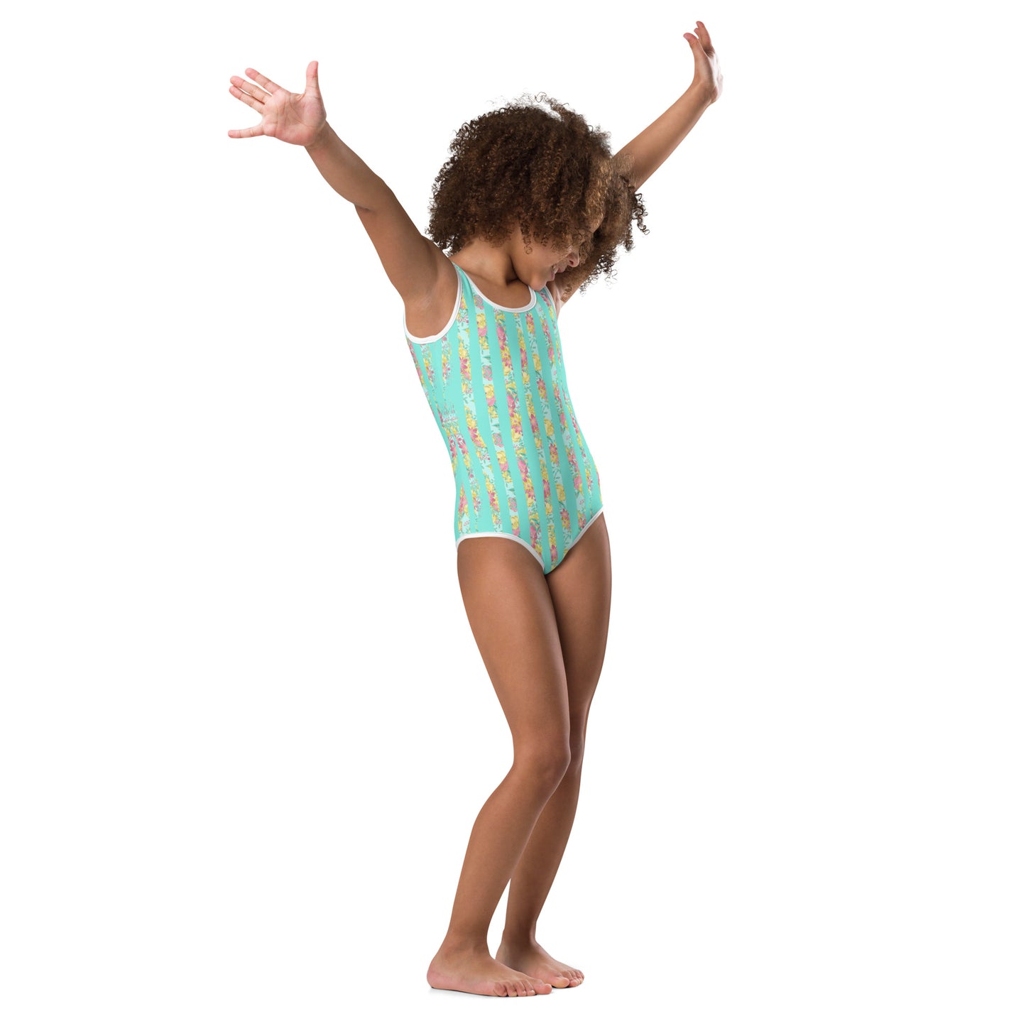 Mint and Flower Stripes - Kids Swimsuit