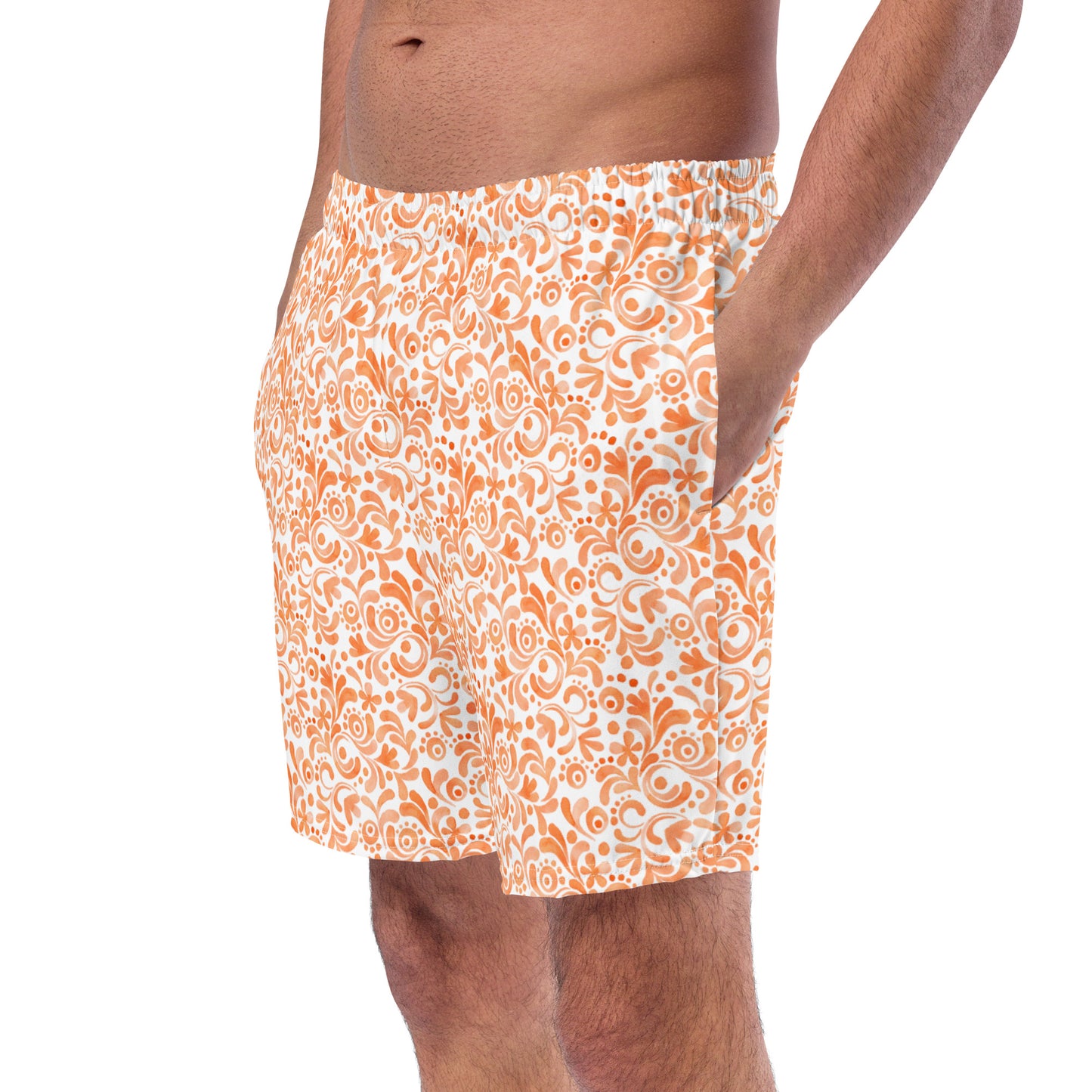 Orange and White Watercolor Swirls - Swim Trunks