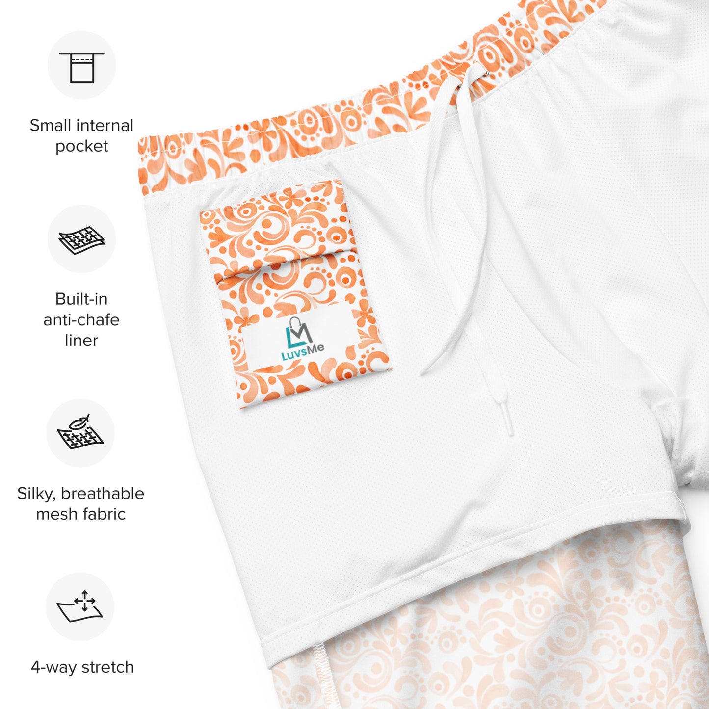Orange and White Watercolor Swirls - Swim Trunks