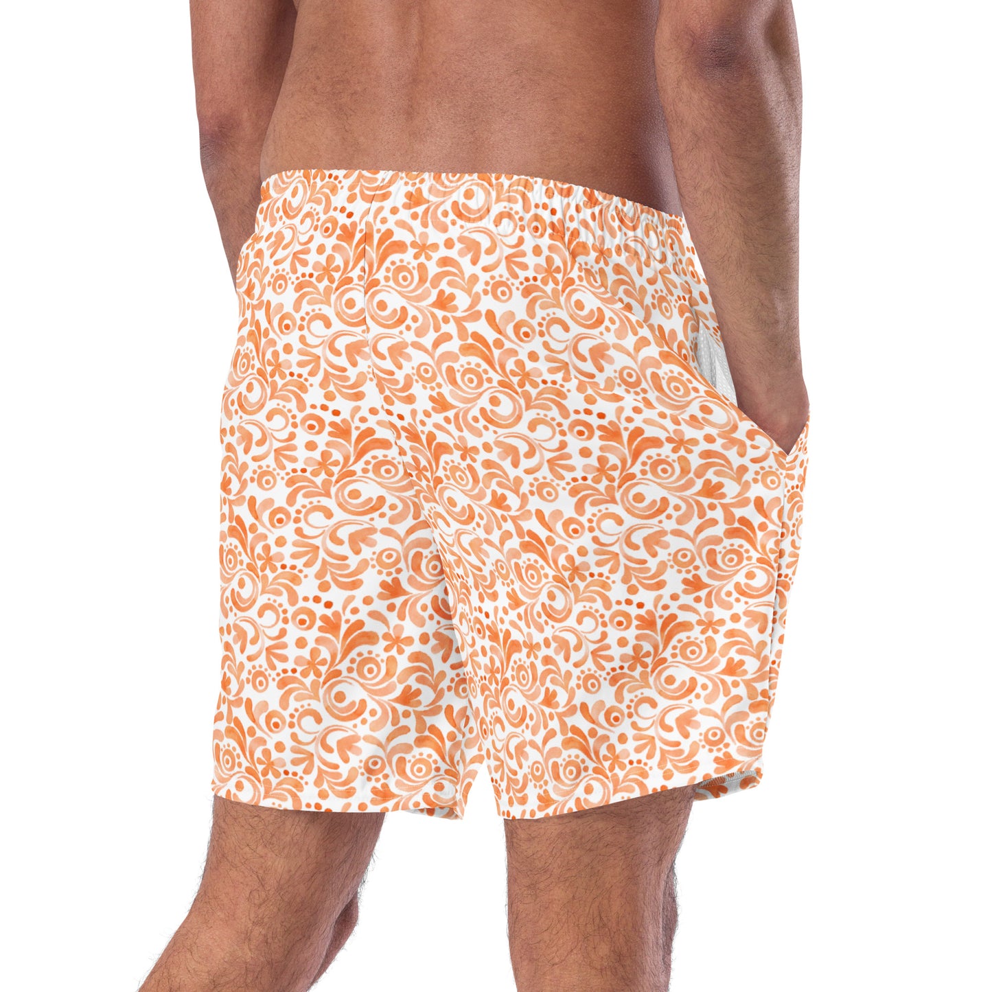 Orange and White Watercolor Swirls - Swim Trunks