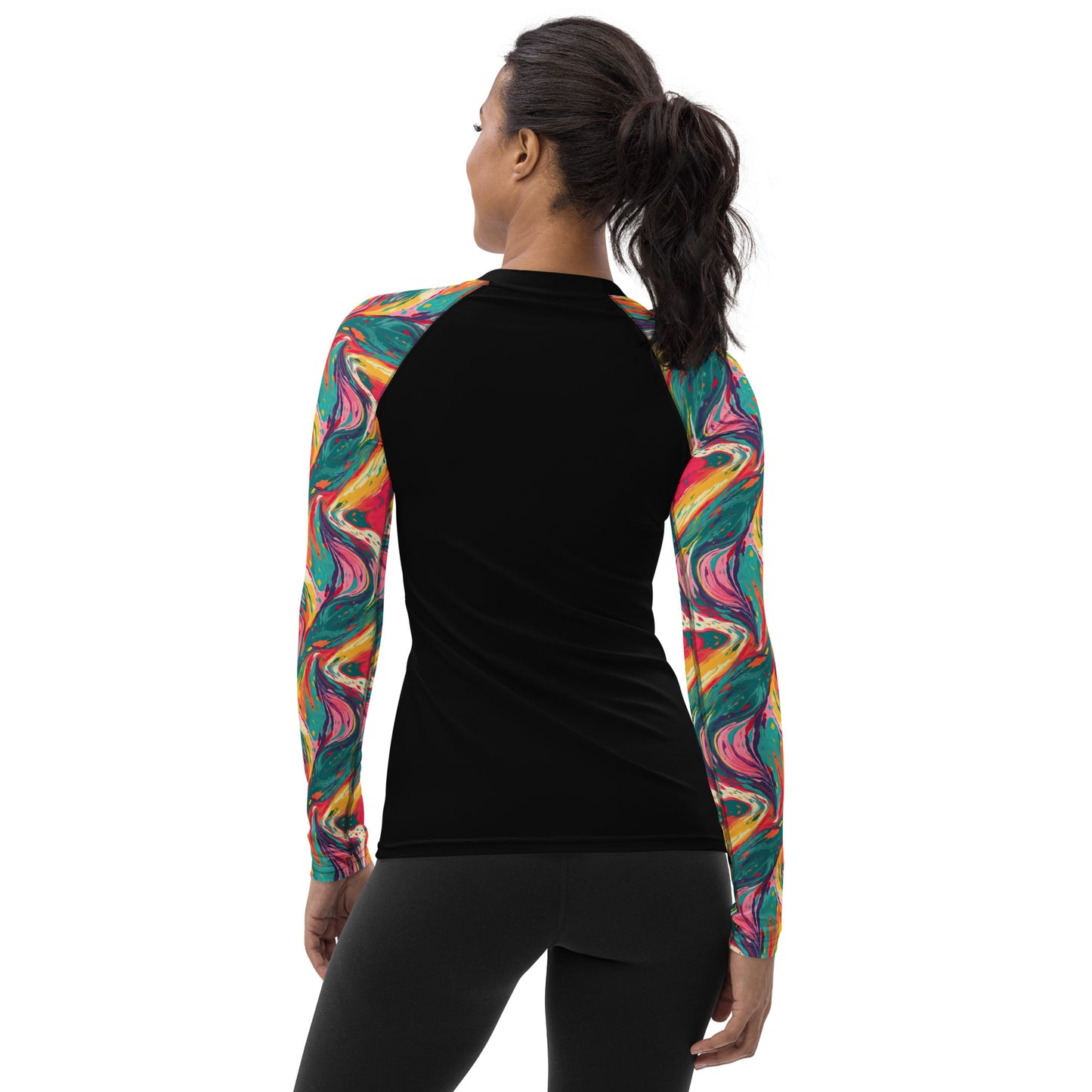 Multicolor Abstract Sleeves and Black Body - Women's Rash Guard