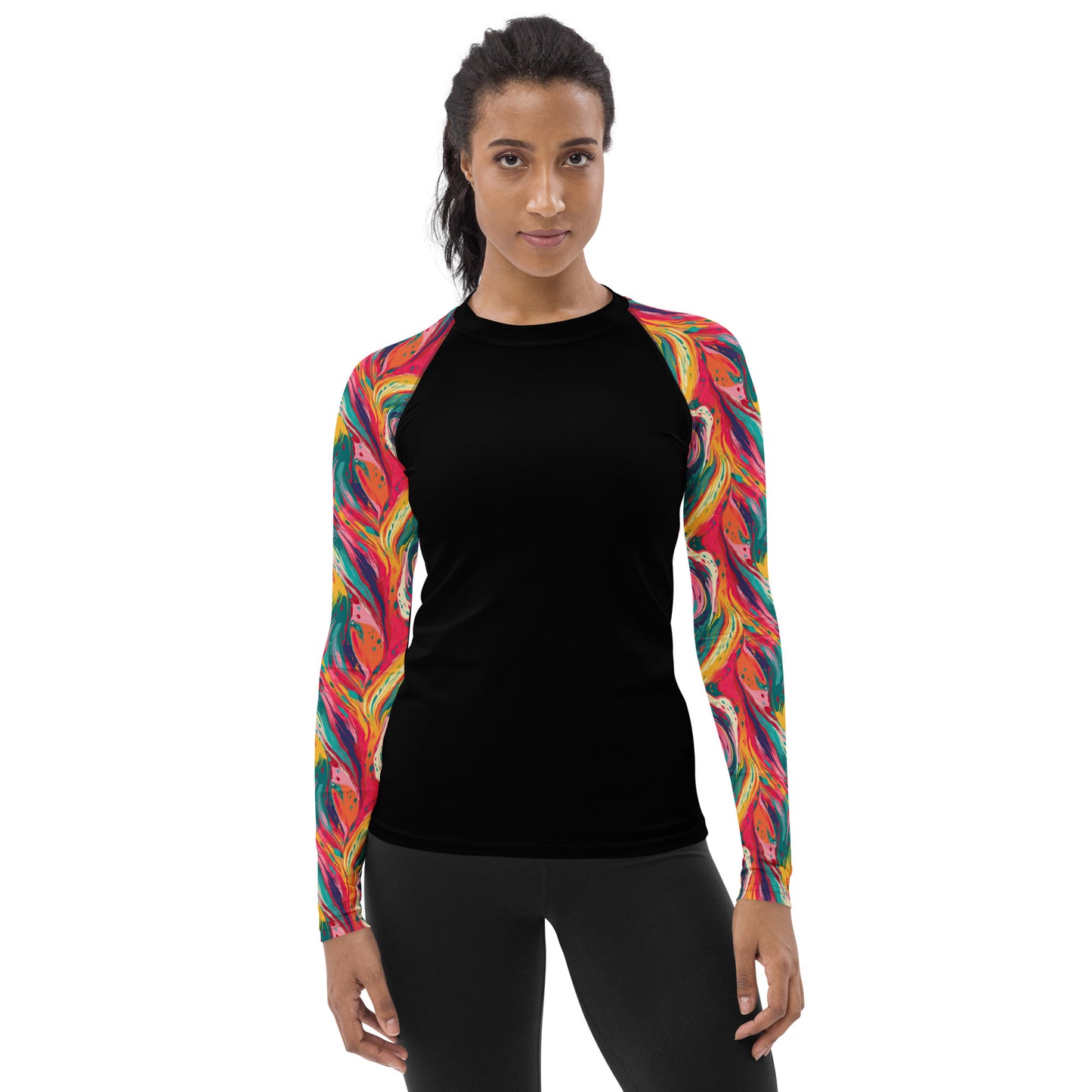 Multicolor Abstract Sleeves and Black Body - Women's Rash Guard