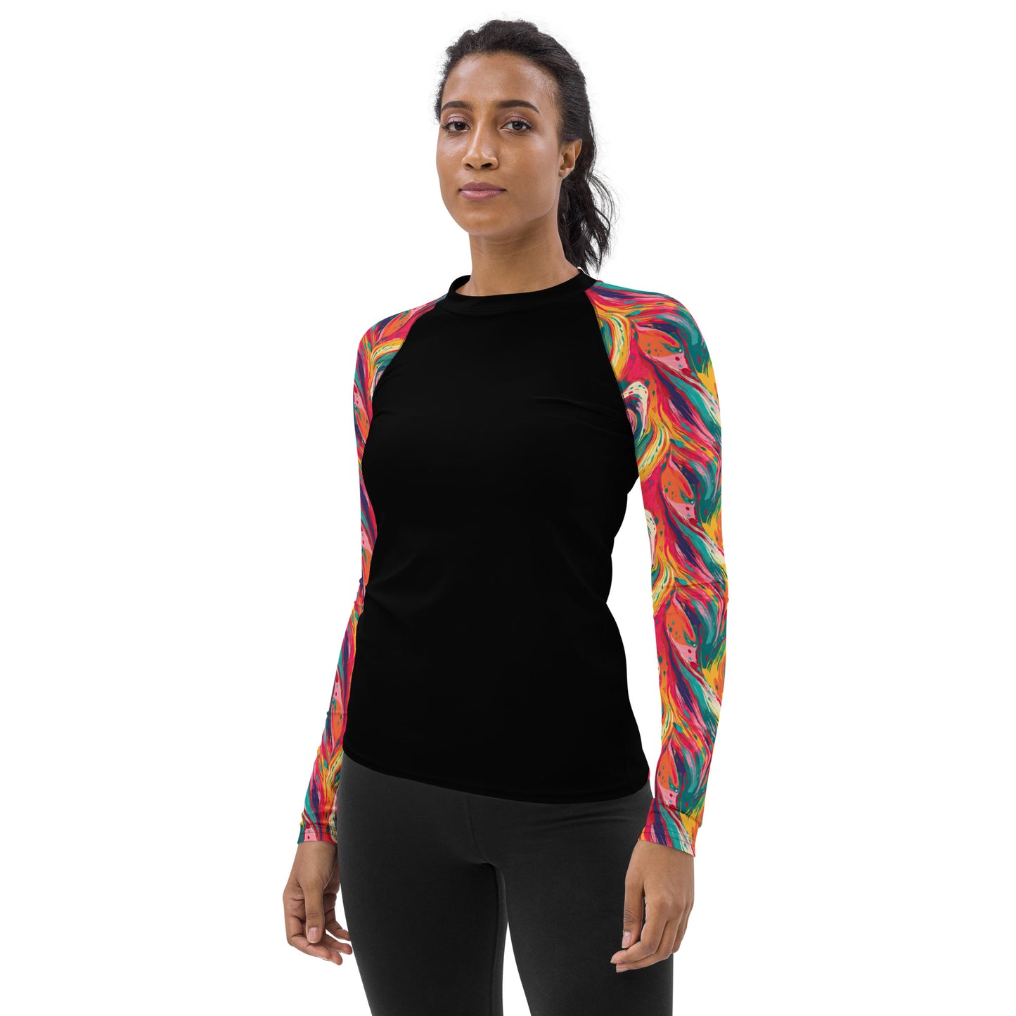 Multicolor Abstract Sleeves and Black Body - Women's Rash Guard