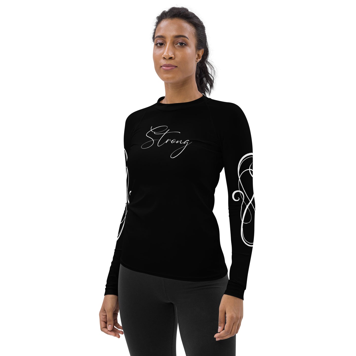 Watercolor Wings and Heart - Strong - Black - Women's Rash Guard