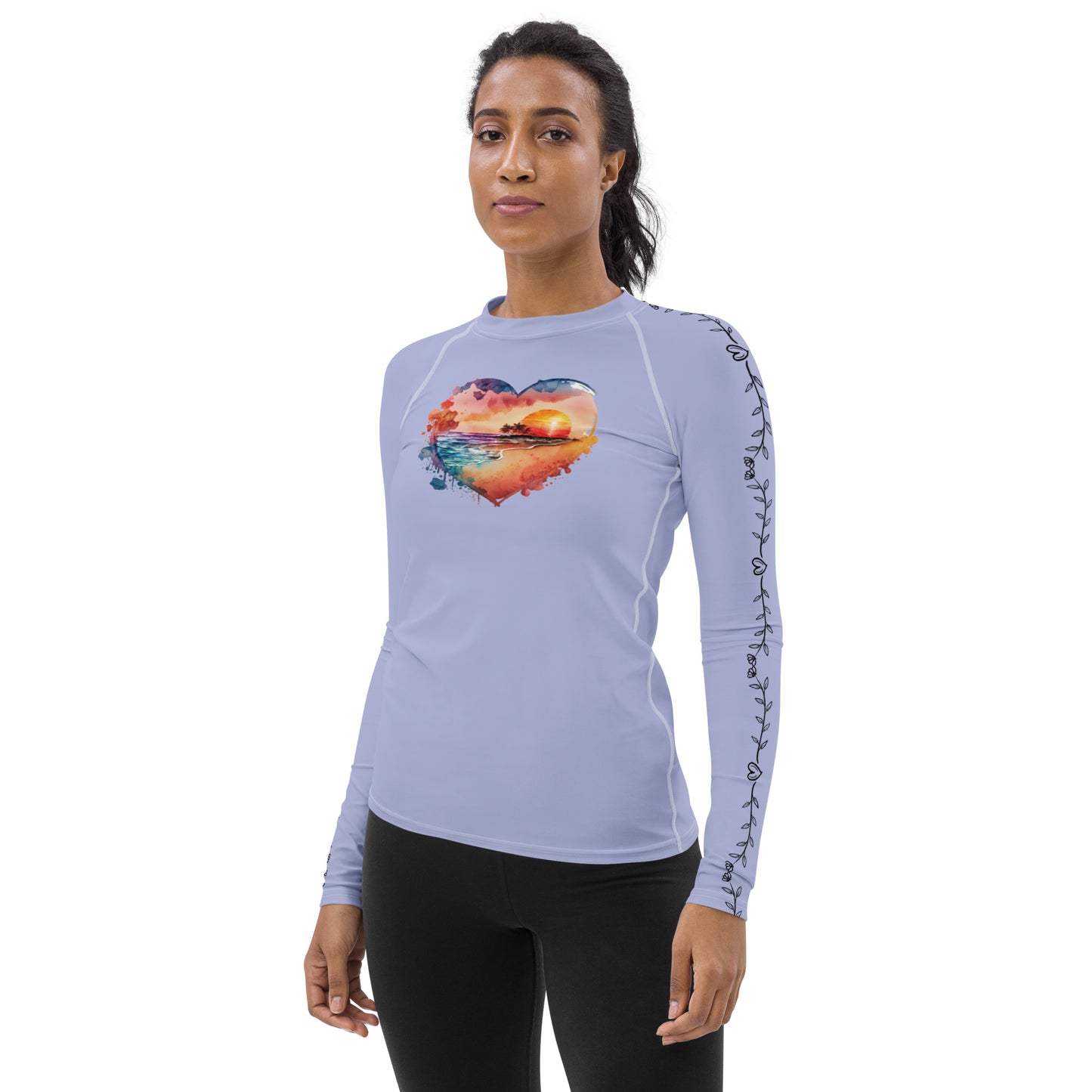 Sunset Heart - Heart Vines - Light Purple - Women's Rash Guard