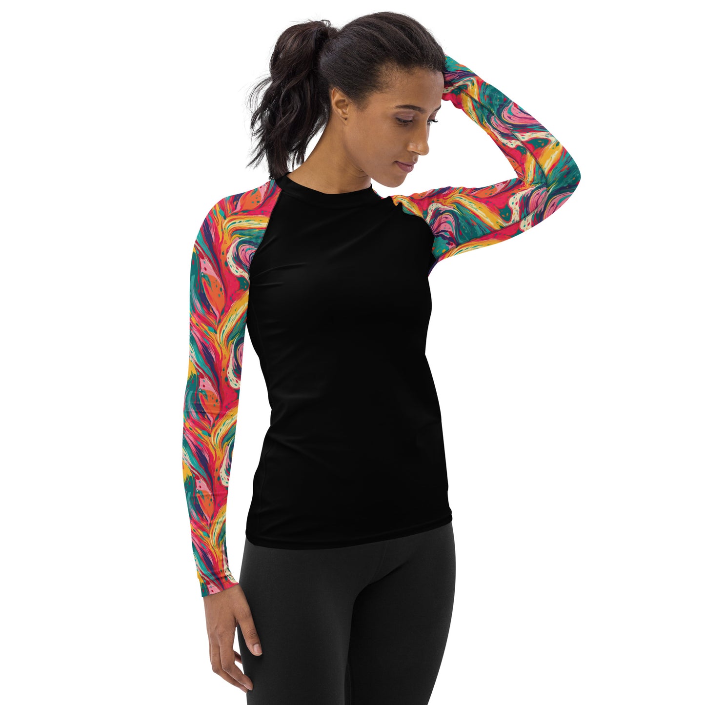 Multicolor Abstract Sleeves and Black Body - Women's Rash Guard