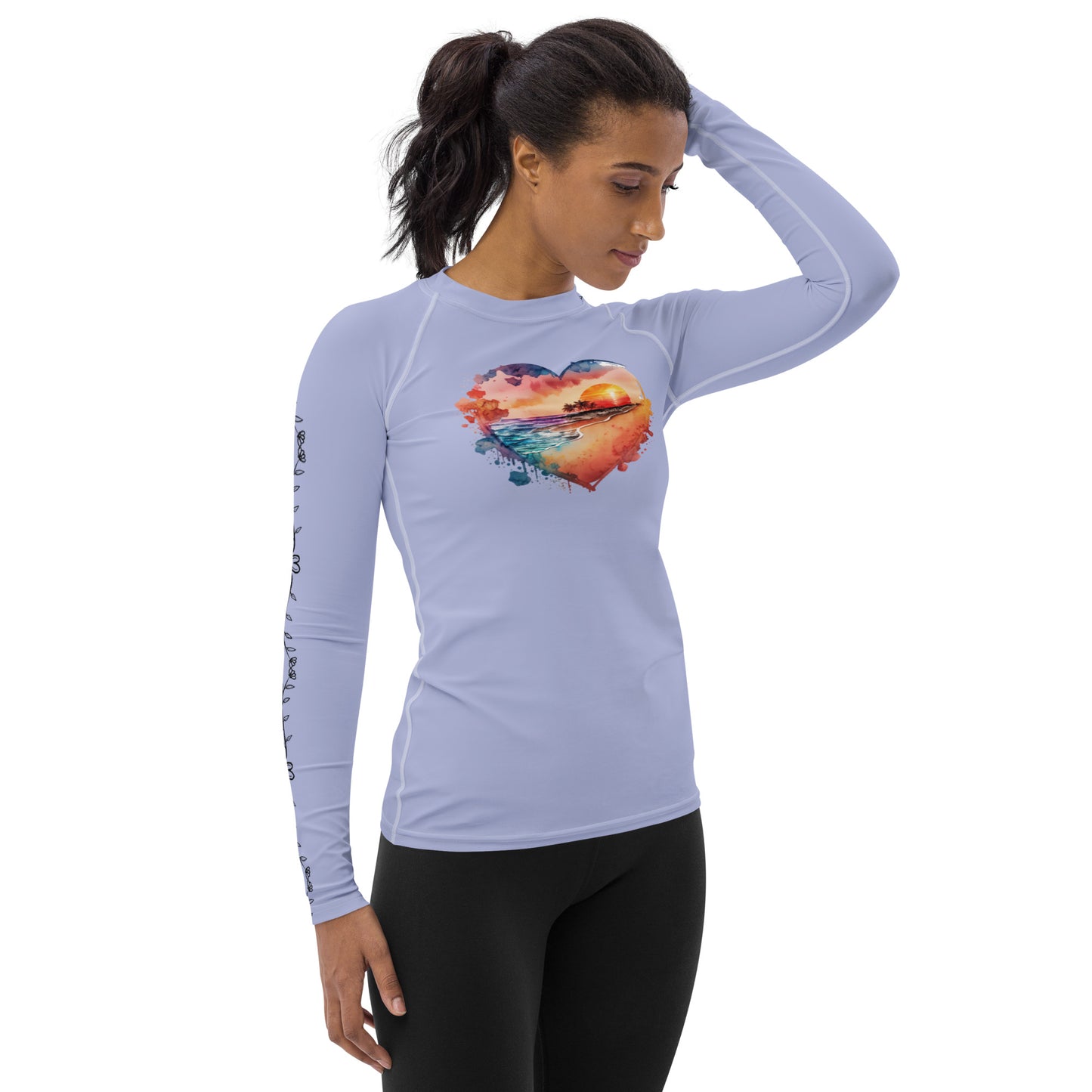 Sunset Heart - Heart Vines - Light Purple - Women's Rash Guard