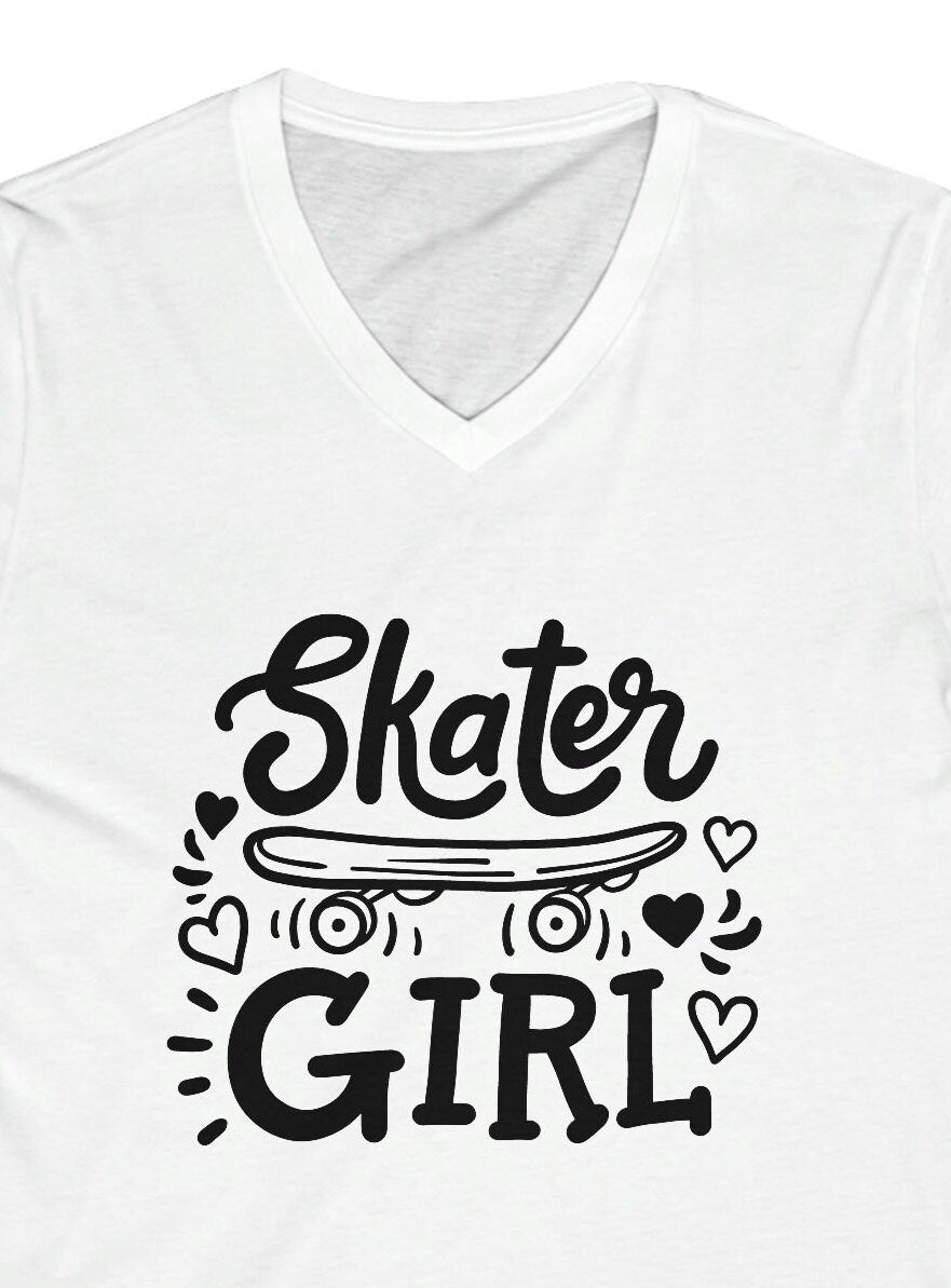 Unisex Jersey Short Sleeve V-Neck Tee - Skater Girl