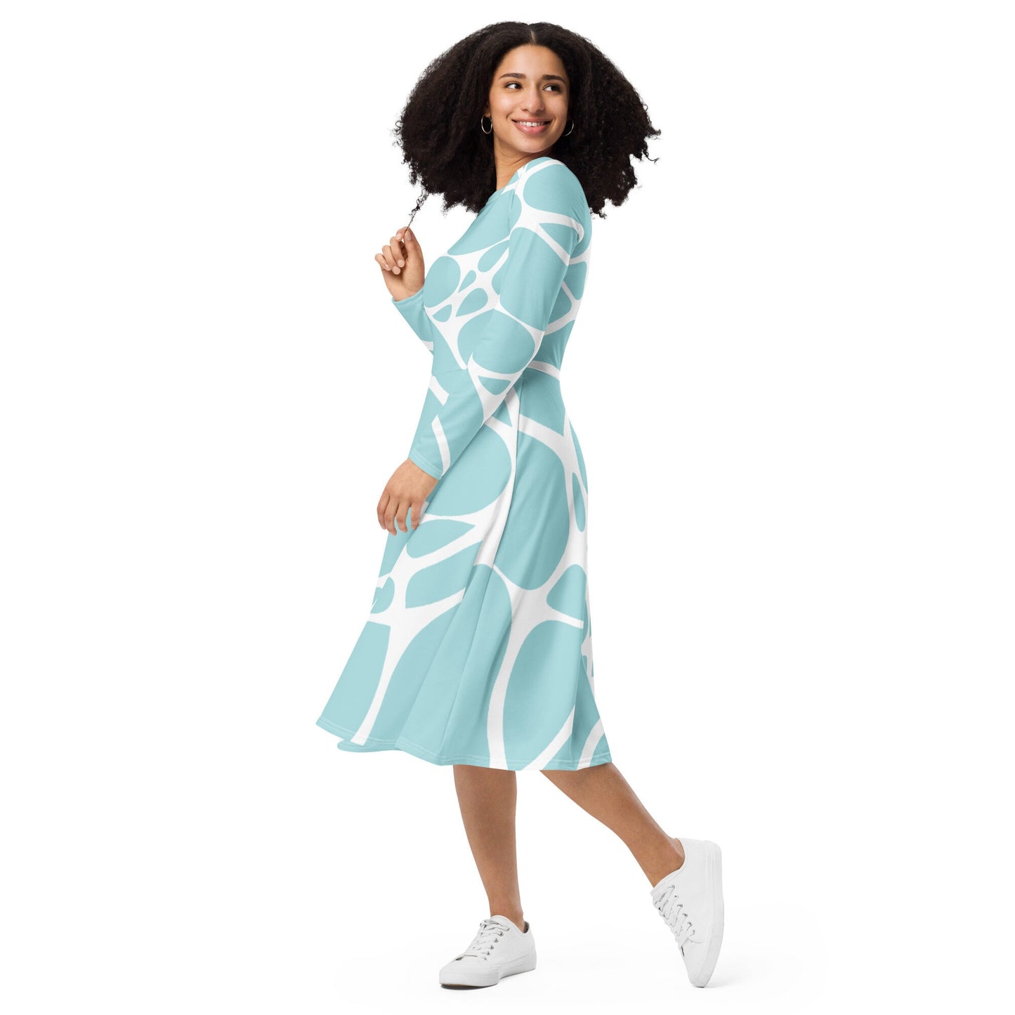 All-over print long sleeve midi dress