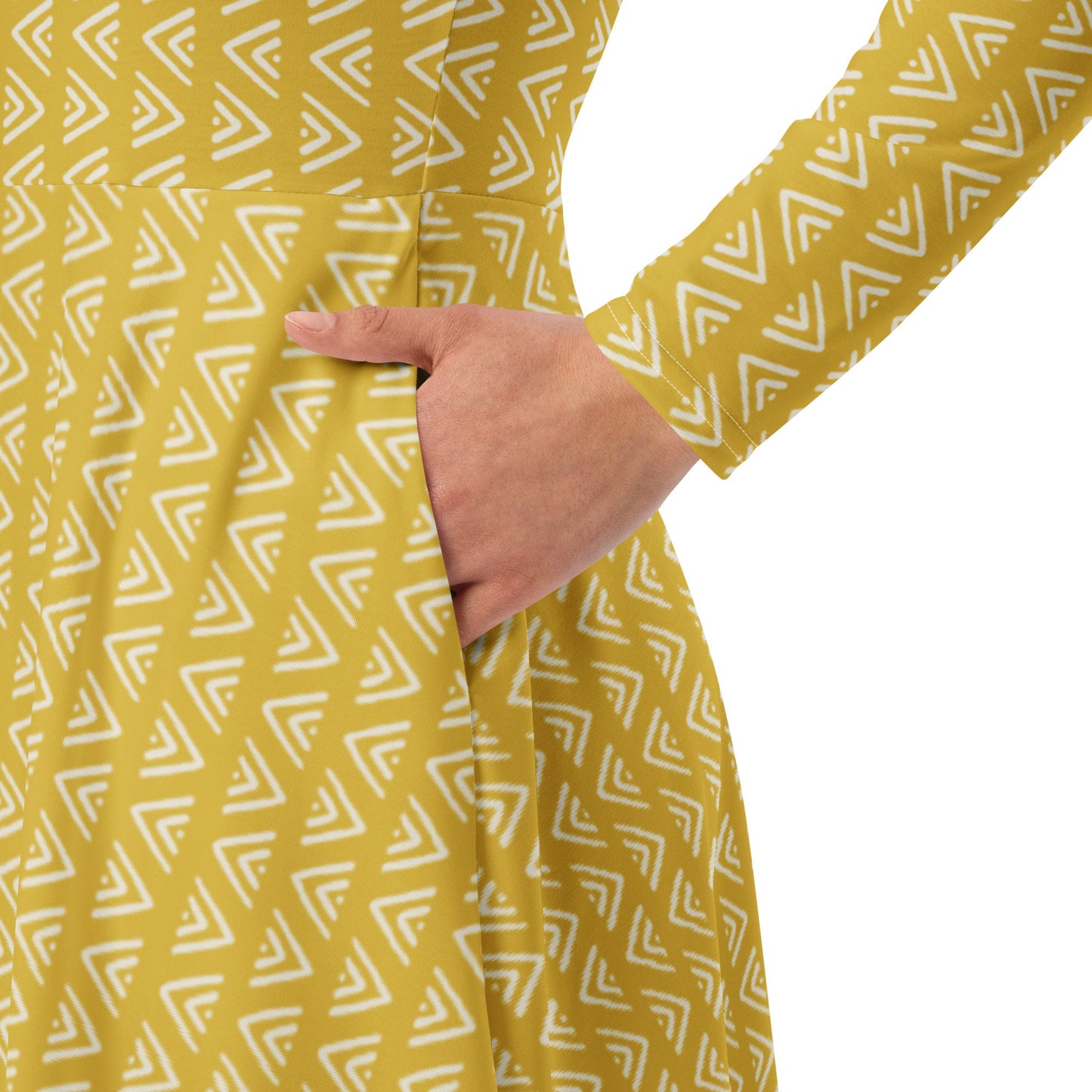 Yellow Boho - All-over print long sleeve midi dress