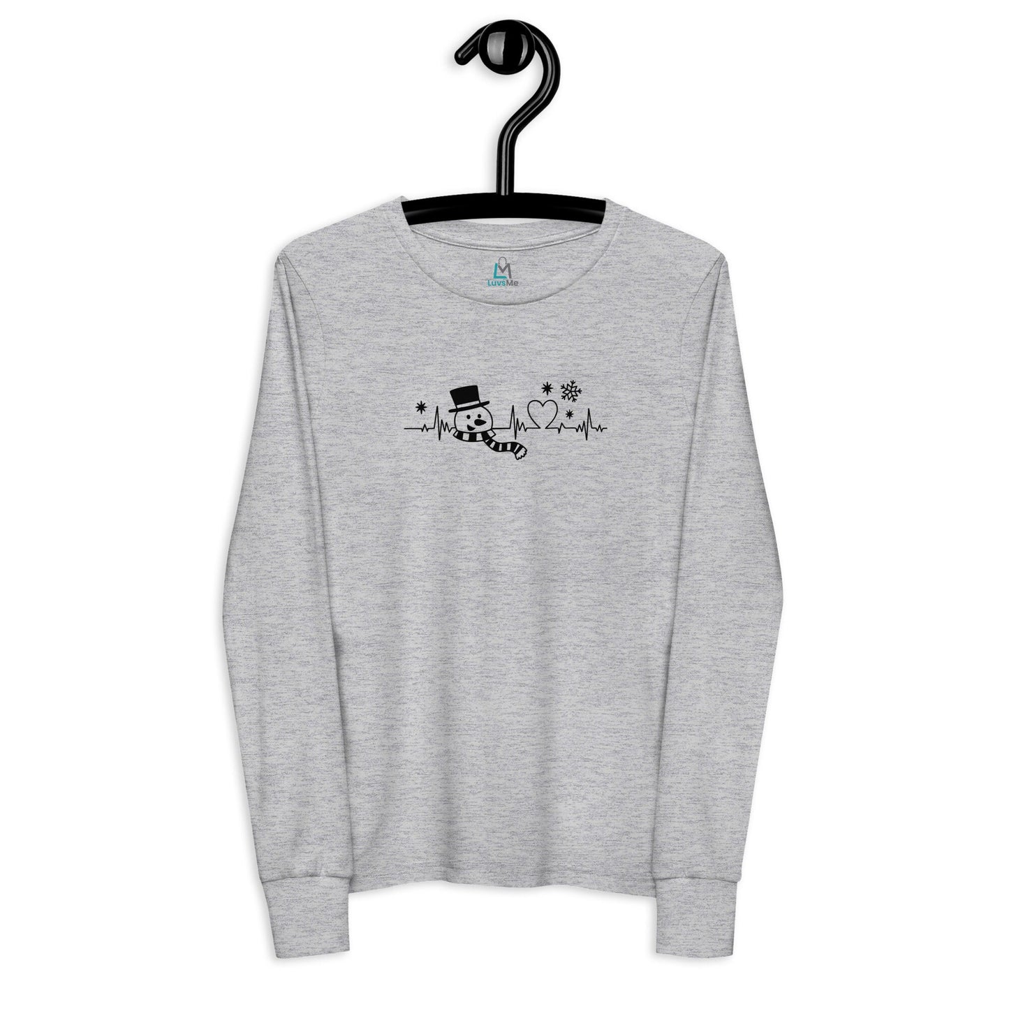 Snowman Heartbeat - Funny Christmas - Youth long sleeve tee - White/Grey