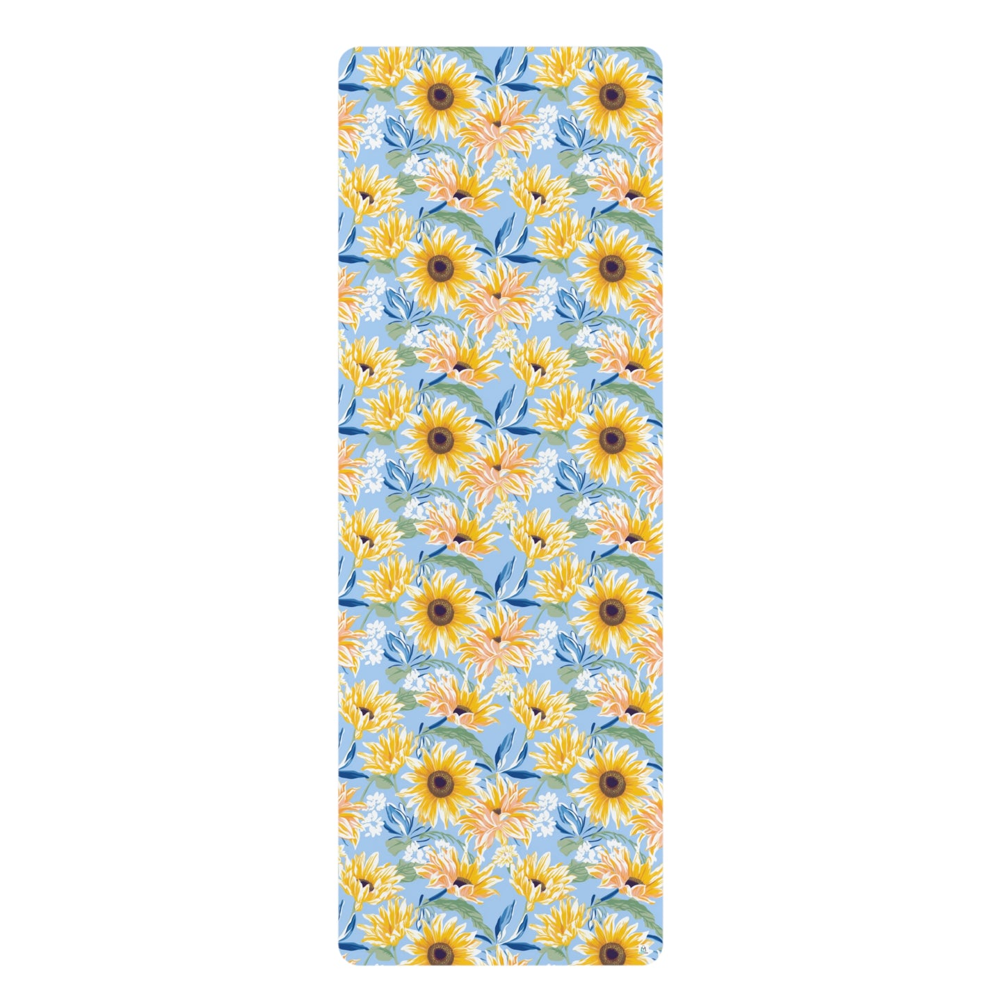 Bright Beautiful Sunflowers - Yellow and Blue - Rubber Yoga Mat