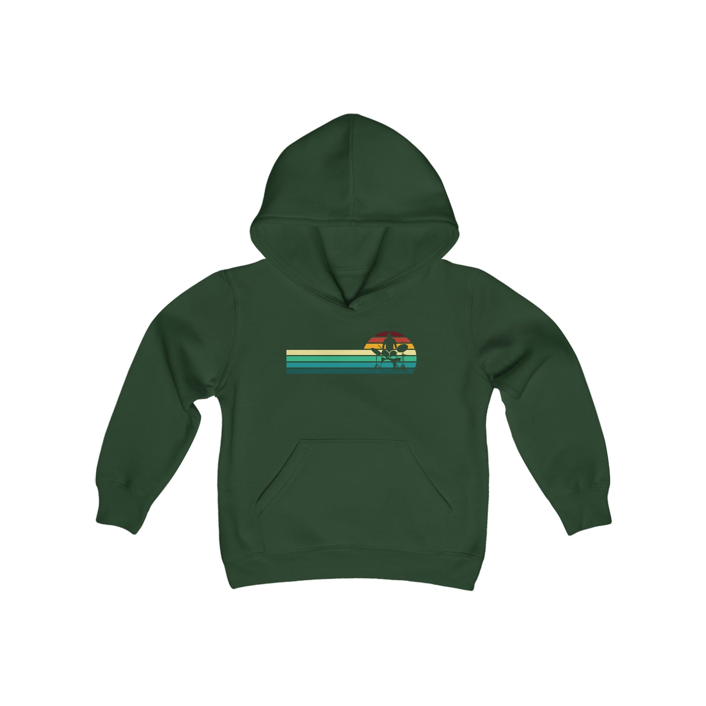 Drummer Silhouette - Retro Wave Stripes - Youth Heavy Blend Hooded Sweatshirt