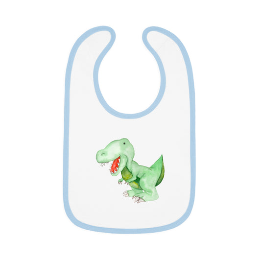 Watercolor Dinosaur - T-Rex - Baby Contrast Trim Jersey Bib