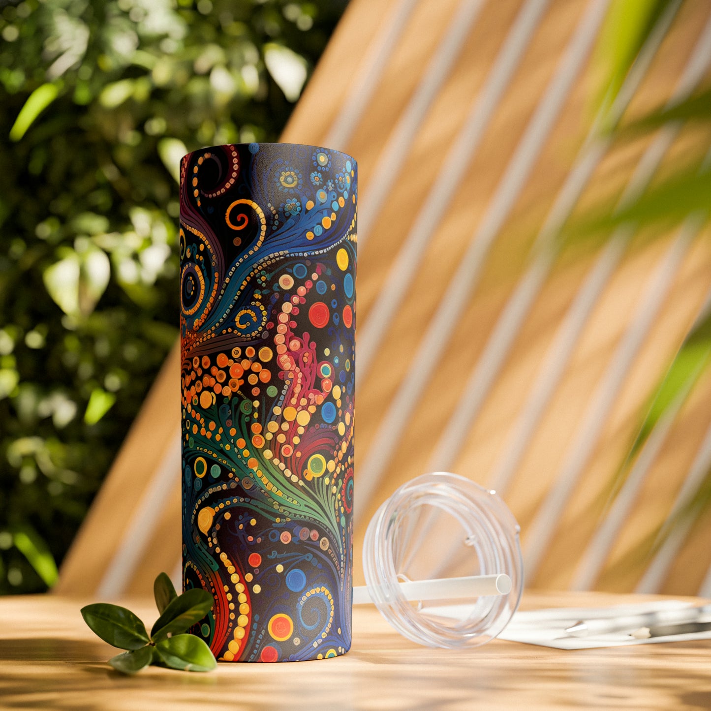 Colorful Psychedelic Swirls 1.12 - Skinny Tumbler with Straw, 20oz - Stainless Steel