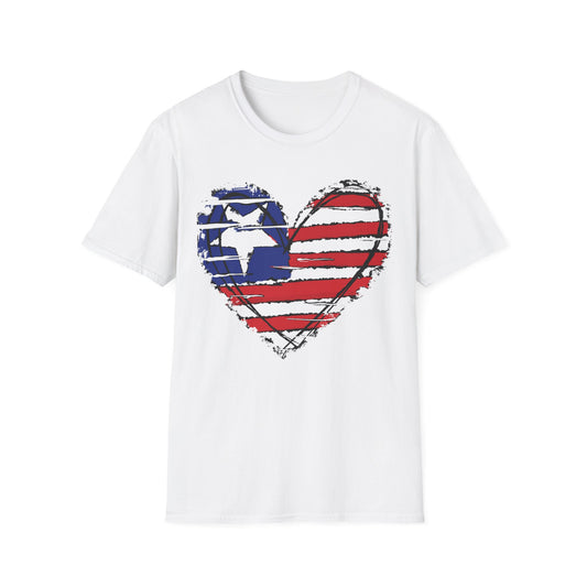 American Flag Heart - 4th of July - Independence Day - Unisex Softstyle T-Shirt