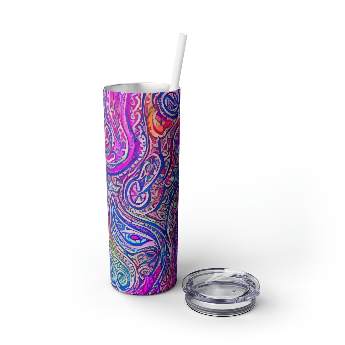 Amazing - Multicolored Watercolor Paisley 1 - Skinny Tumbler with Straw, 20oz - Stainless Steel