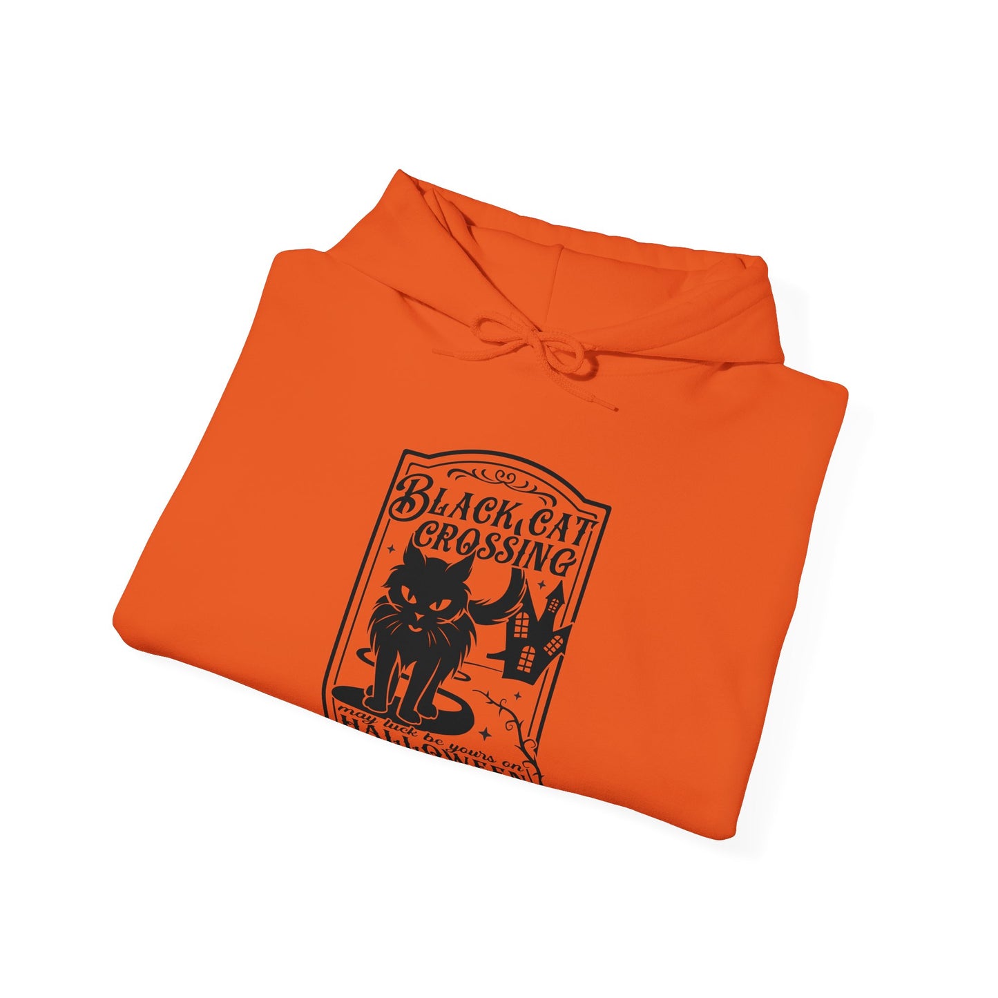 Halloween - Black Cat Crossing - Vintage - Haunted House - Unisex Heavy Blend Hooded Sweatshirt