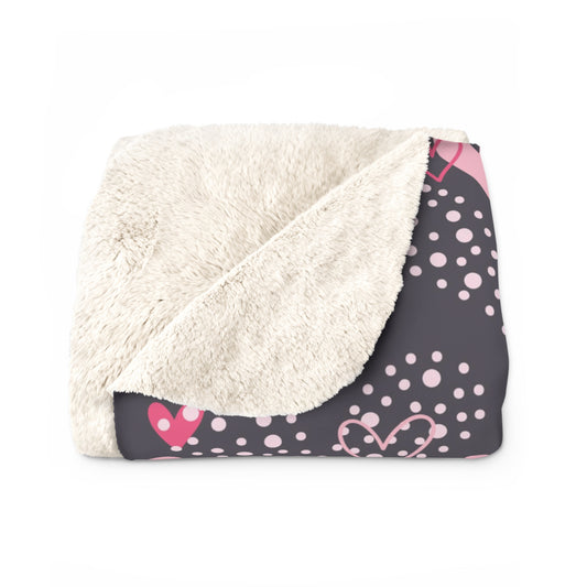 Black with Pink Hearts 6 - Beautiful, Shabby Chic, Boho, Fun - Sherpa Fleece Blanket