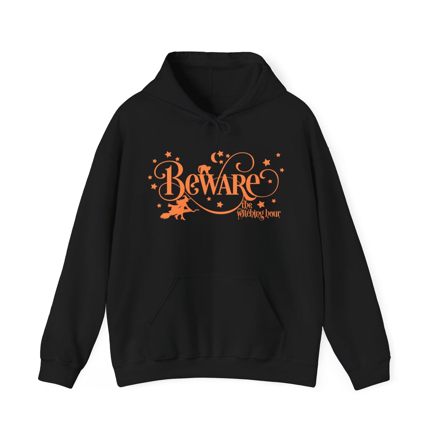 Halloween - Beware the Witching Hour - Witch - Broom - Stars - Moon - Unisex Heavy Blend Hooded Sweatshirt