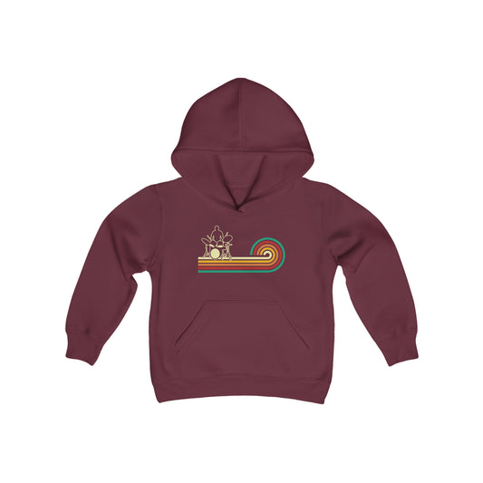 Drummer Silhouette Outline - Retro Wave Stripes - Youth Heavy Blend Hooded Sweatshirt