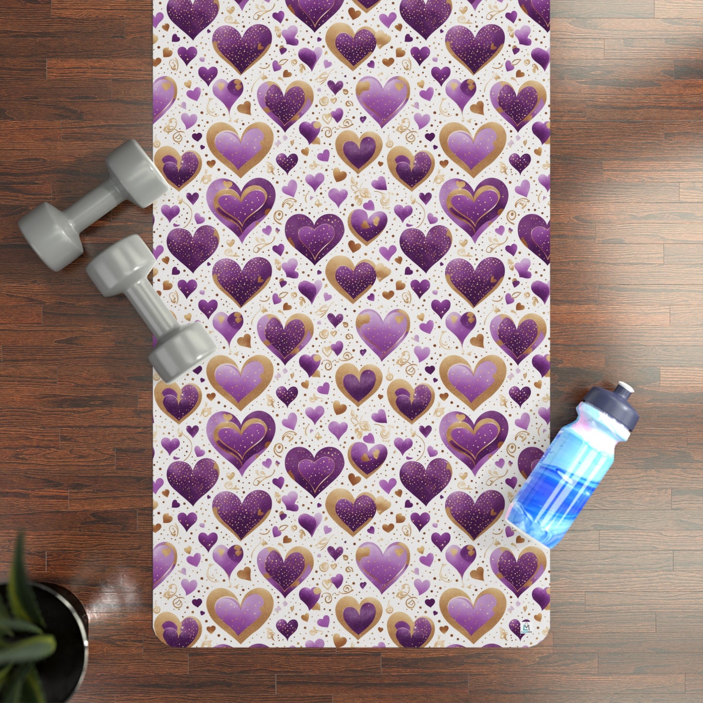 Love Hearts - Purple - Rubber Yoga Mat