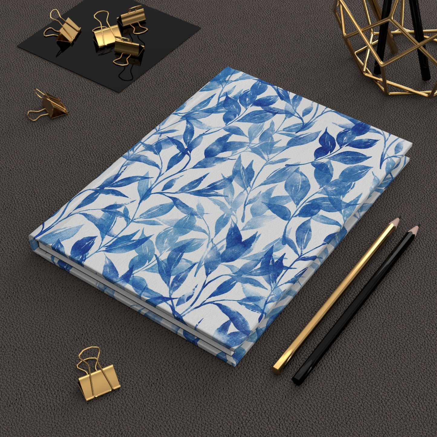 Blue Watercolor Leaves - Hardcover Journal Matte