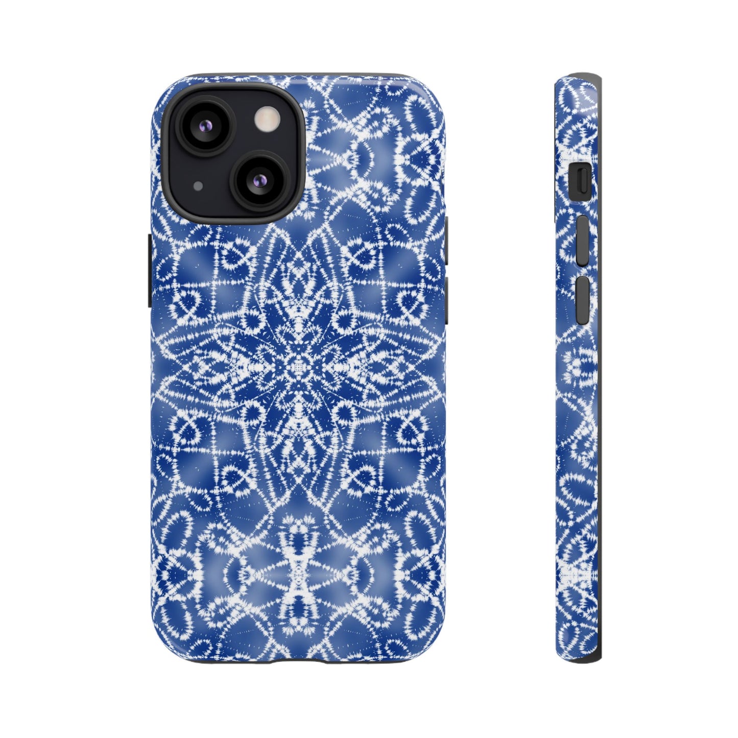 iPhone 13, 1Phone 13 Mini, iPhone 13 Pro, iPhone 13 Pro Max - Blue and White Batik - Tough Phone Cases