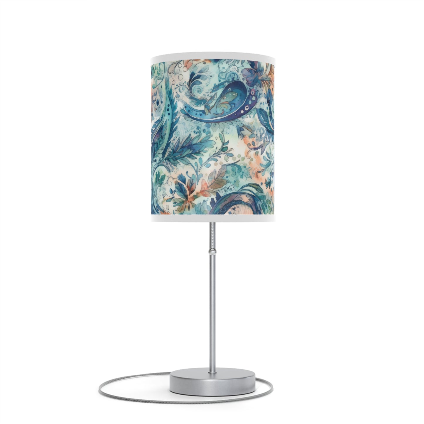 Beautiful and Unique - Watercolor Blue and Yellow Paisleys 1 - Lamp on a Stand, US|CA plug