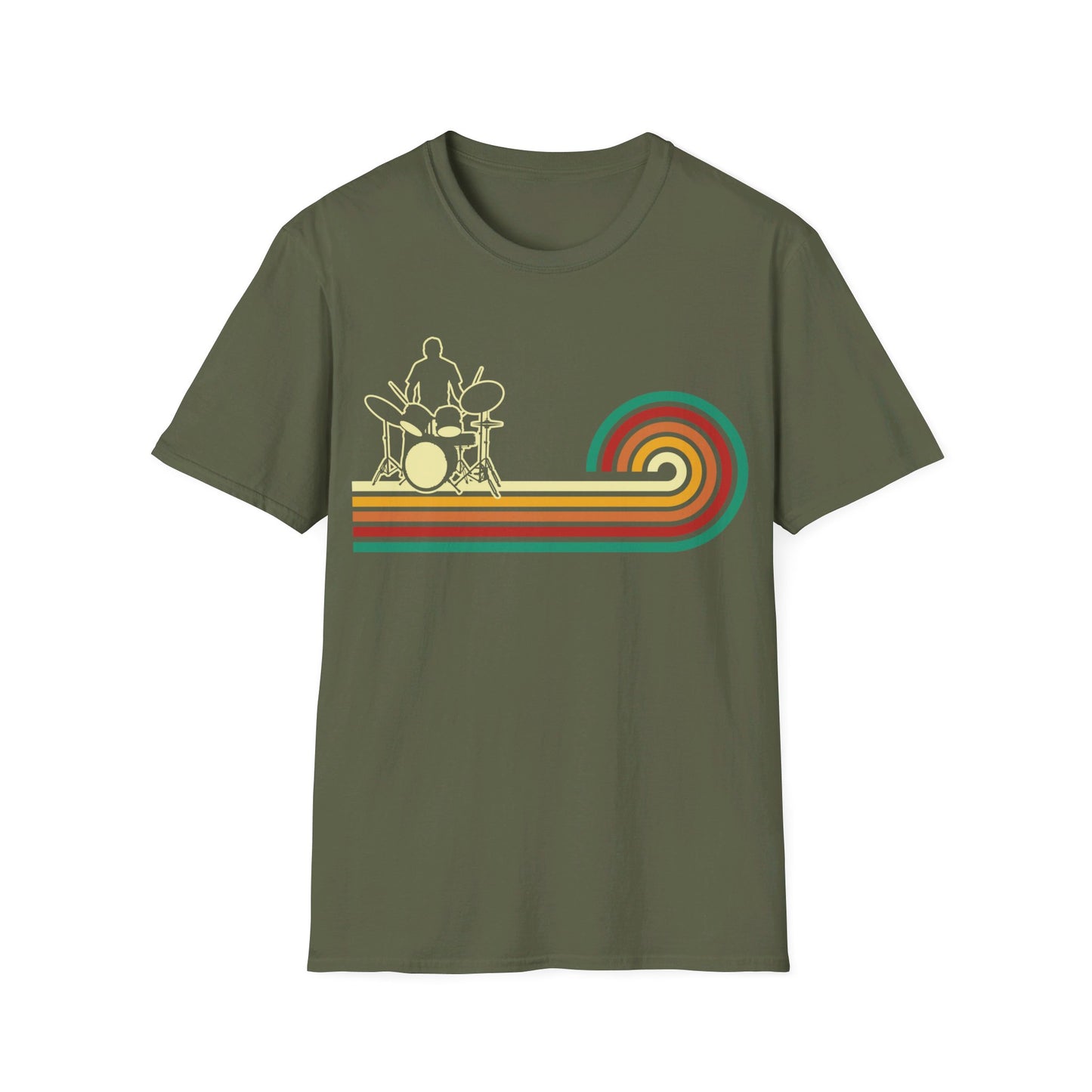 Drummer Silhouette - Retro - Unisex Softstyle T-Shirt