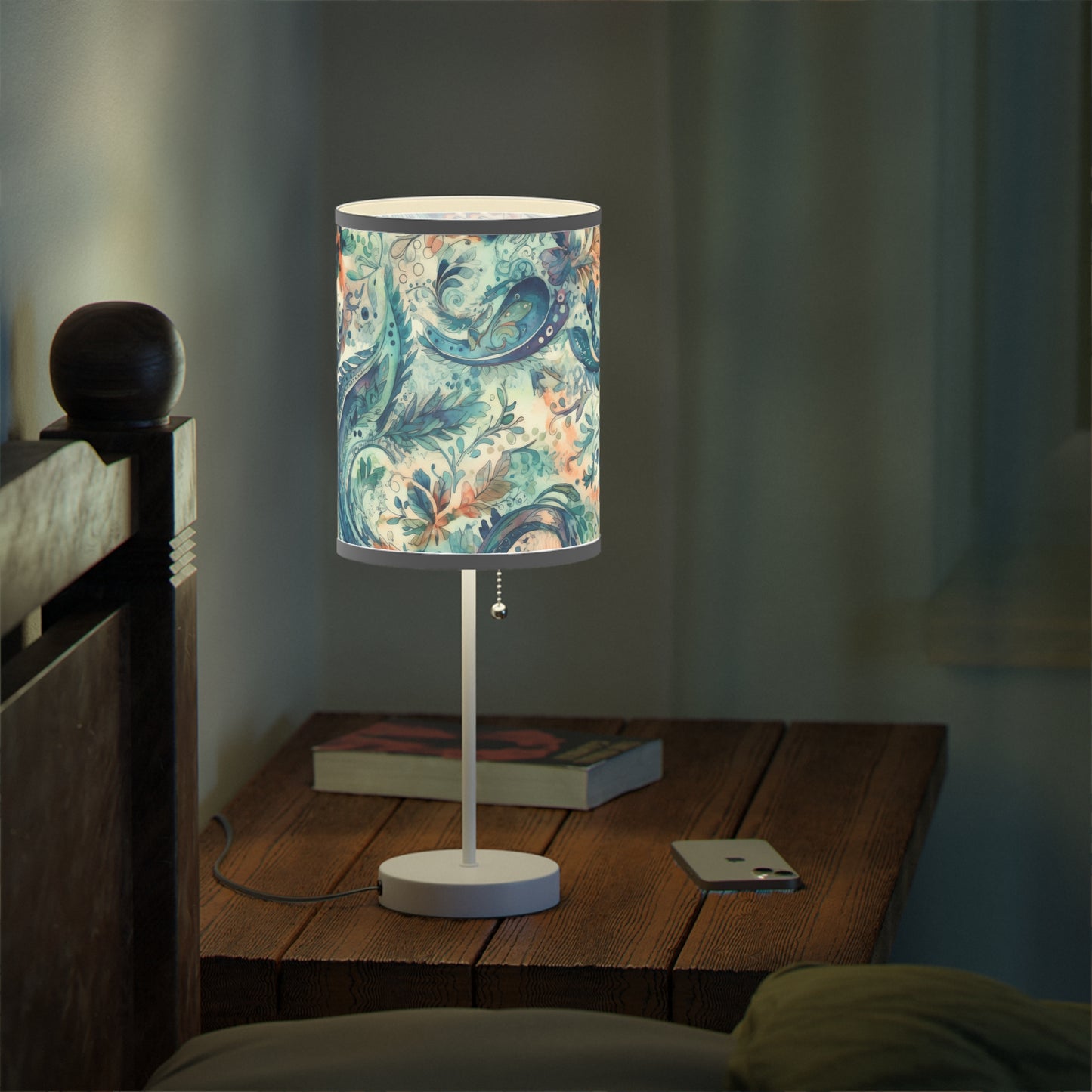 Beautiful and Unique - Watercolor Blue and Yellow Paisleys 1 - Lamp on a Stand, US|CA plug