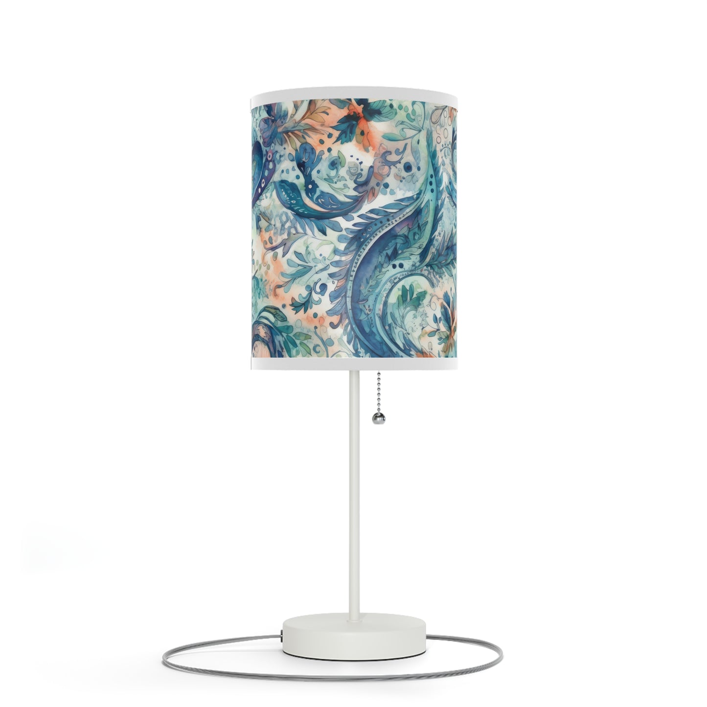 Beautiful and Unique - Watercolor Blue and Yellow Paisleys 1 - Lamp on a Stand, US|CA plug