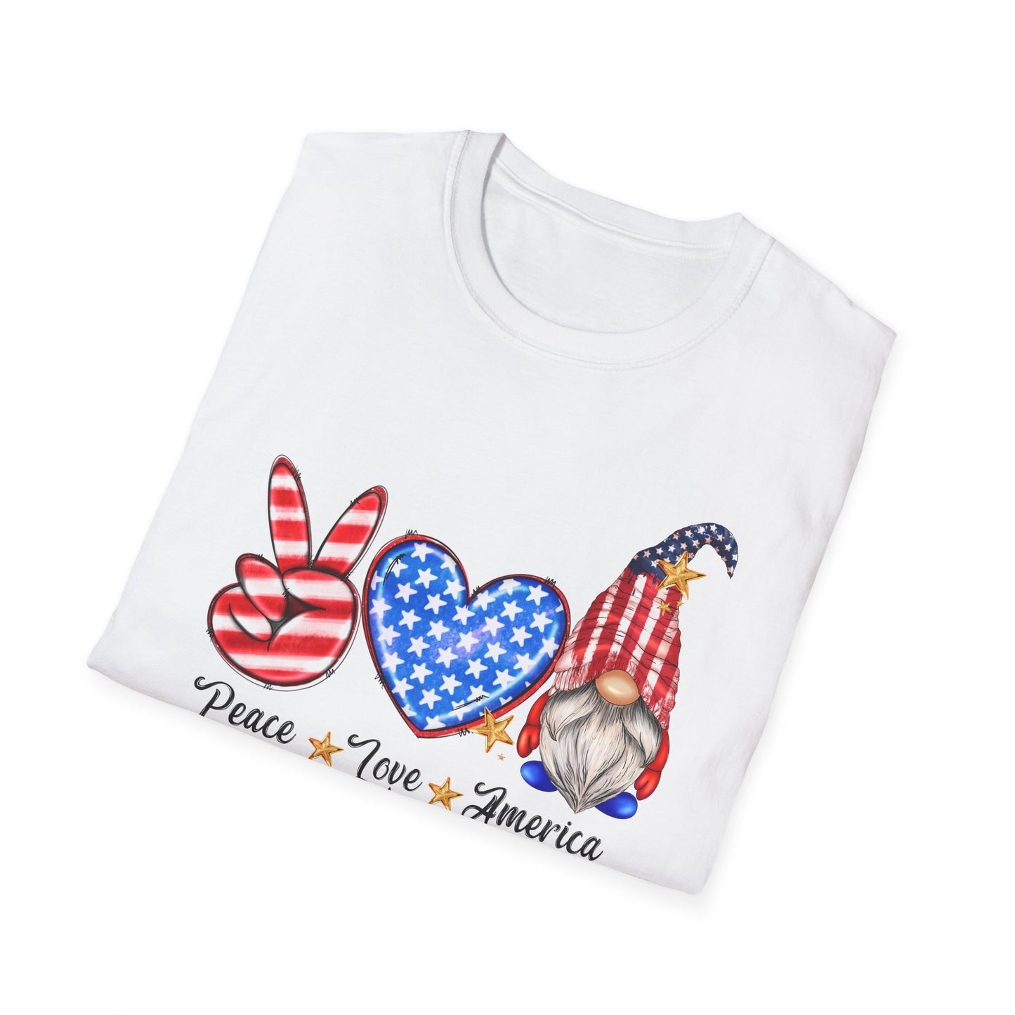 Peace, Love, America Gnomes - 4th of July - Independence Day - Unisex Softstyle T-Shirt
