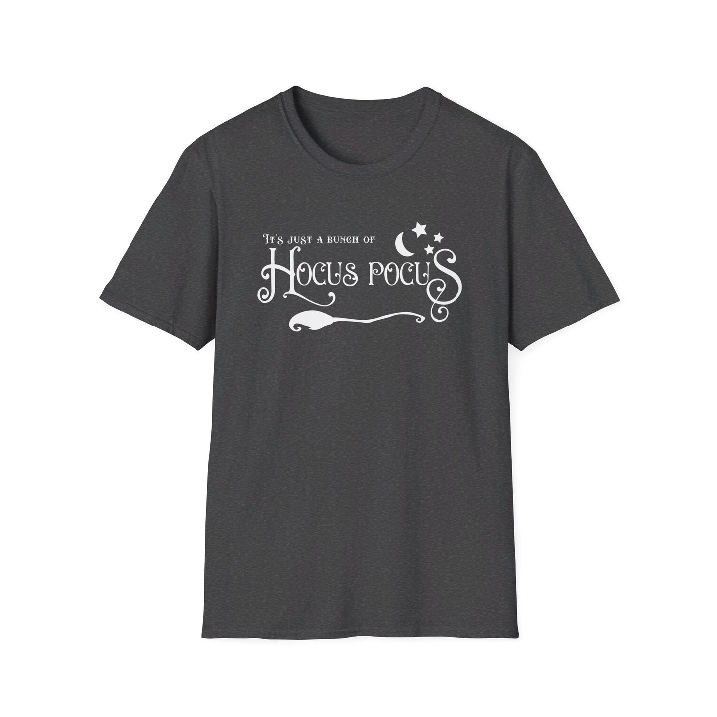 Halloween - It's Just a Bunch of Hocus Pocus - Witch - Broom - Stars - Moon - Unisex Softstyle T-Shirt