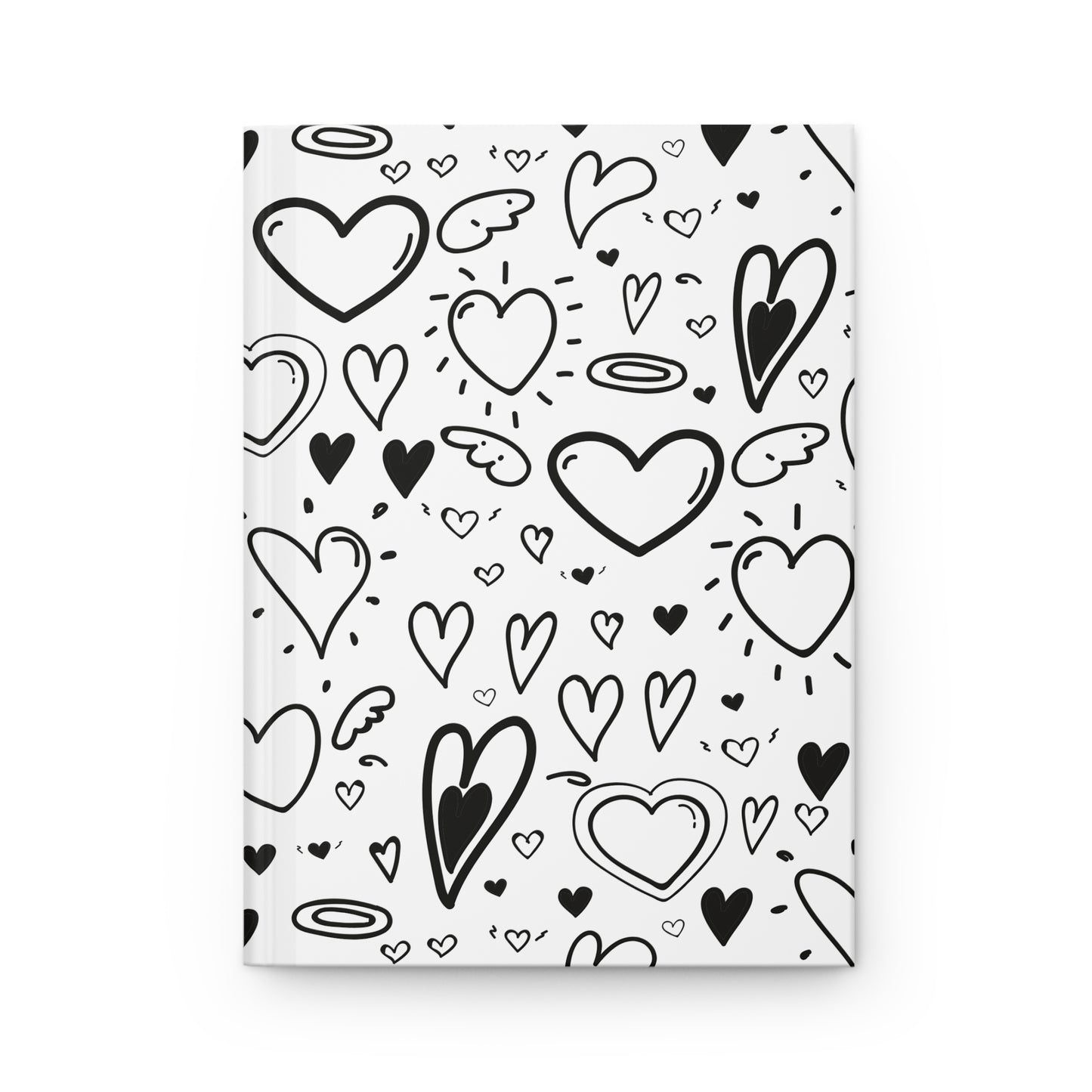 Beautiful Everyday Journaling - Self Love - Black and White Doodles - Hearts - Hardcover Journal Matte