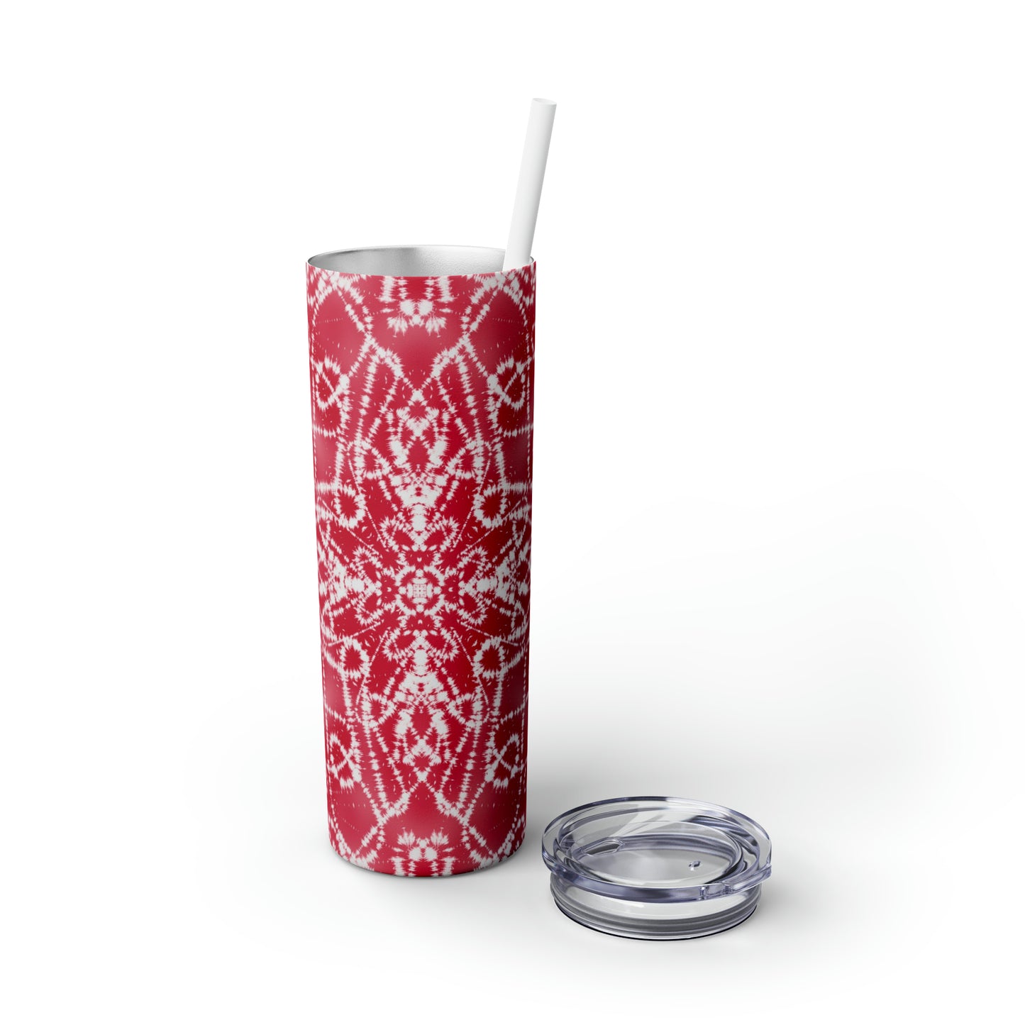 Red Batik - Skinny Tumbler with Straw, 20oz - Stainless Steel
