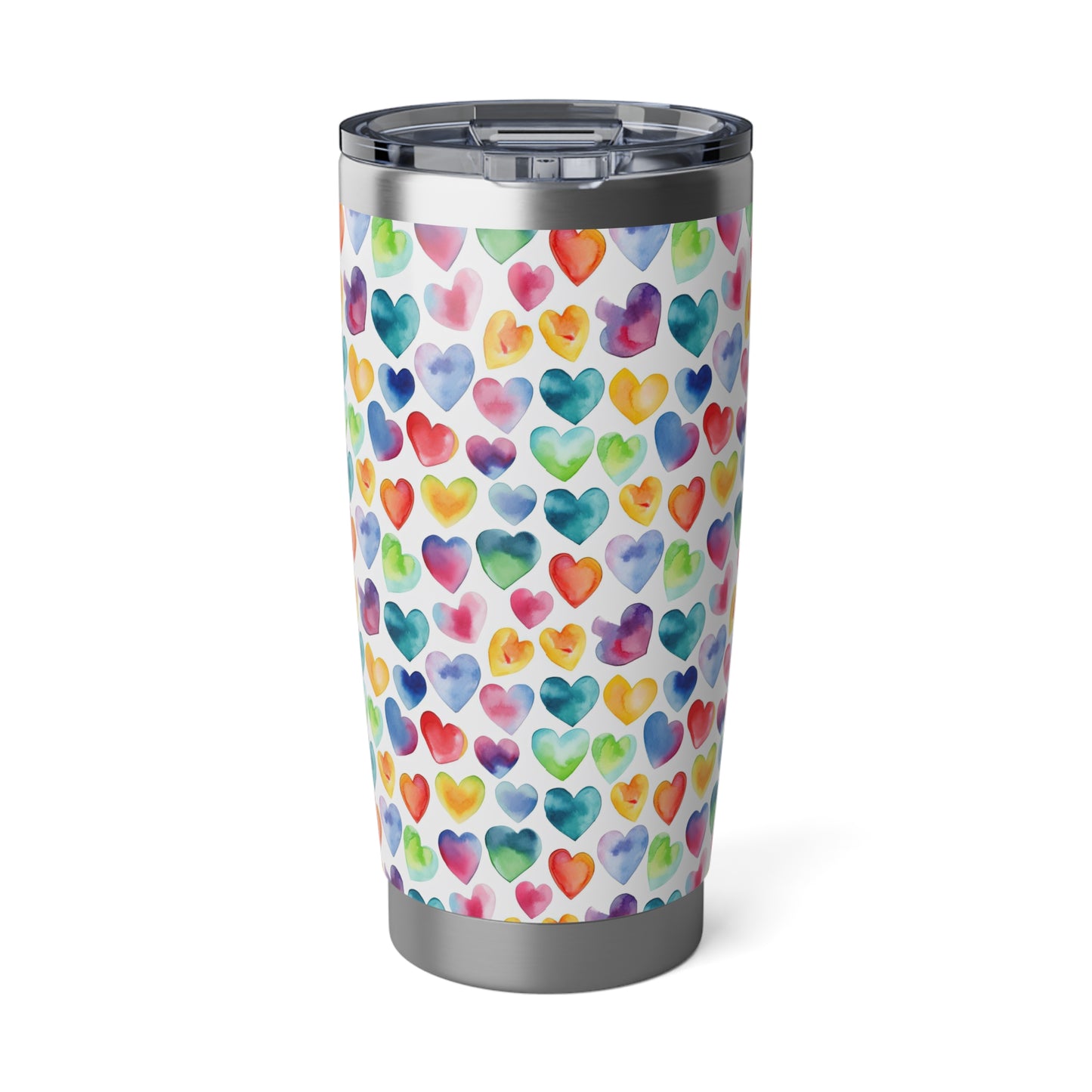 Watercolor Hearts - Rainbow - Multi - Vagabond 20oz Tumbler - Stainless Steel - Double Wall