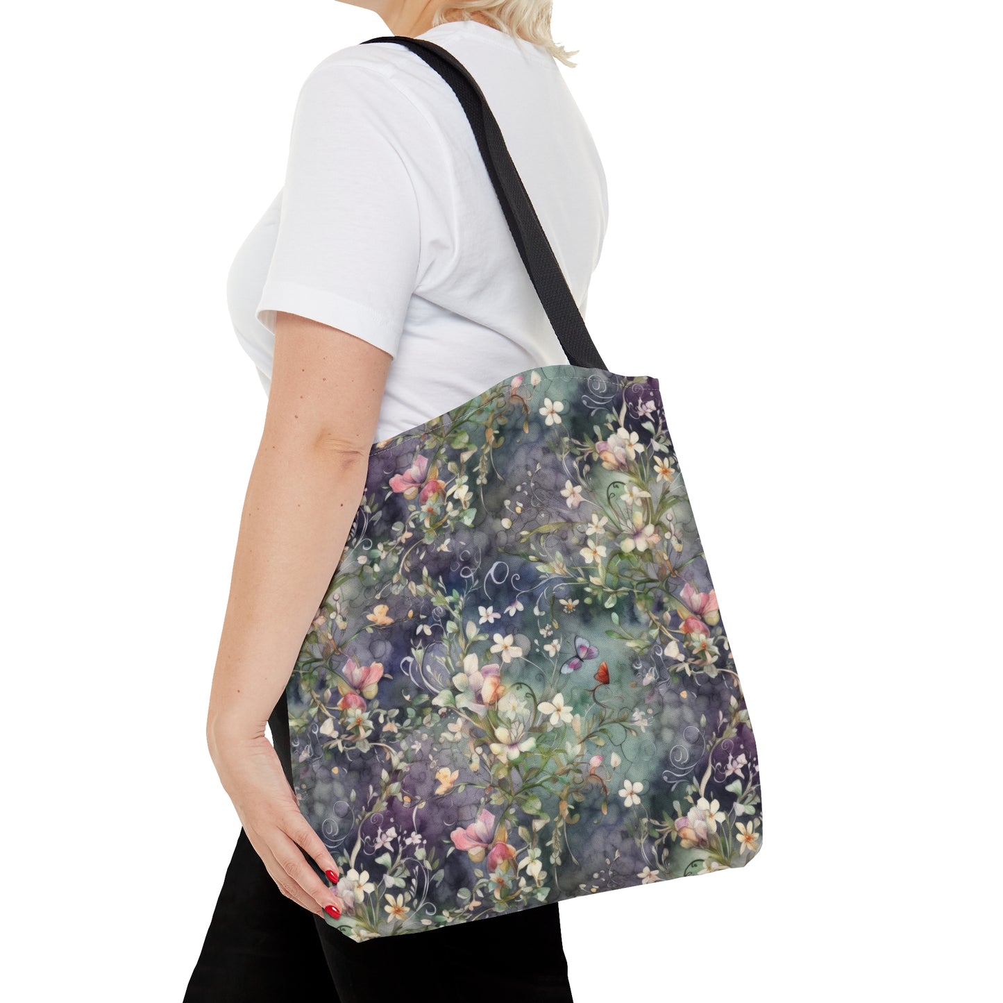 Watercolor Flowers Dark - Practical, high-quality Tote Bag -