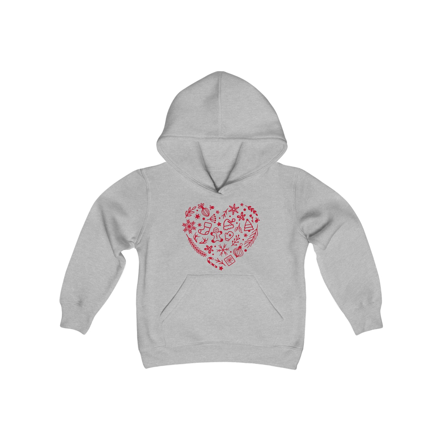 Christmas Doodles Heart - Funny Christmas - Hand Drawn - Funny Christmas - Fun Winter - Youth Heavy Blend Hooded Sweatshirt