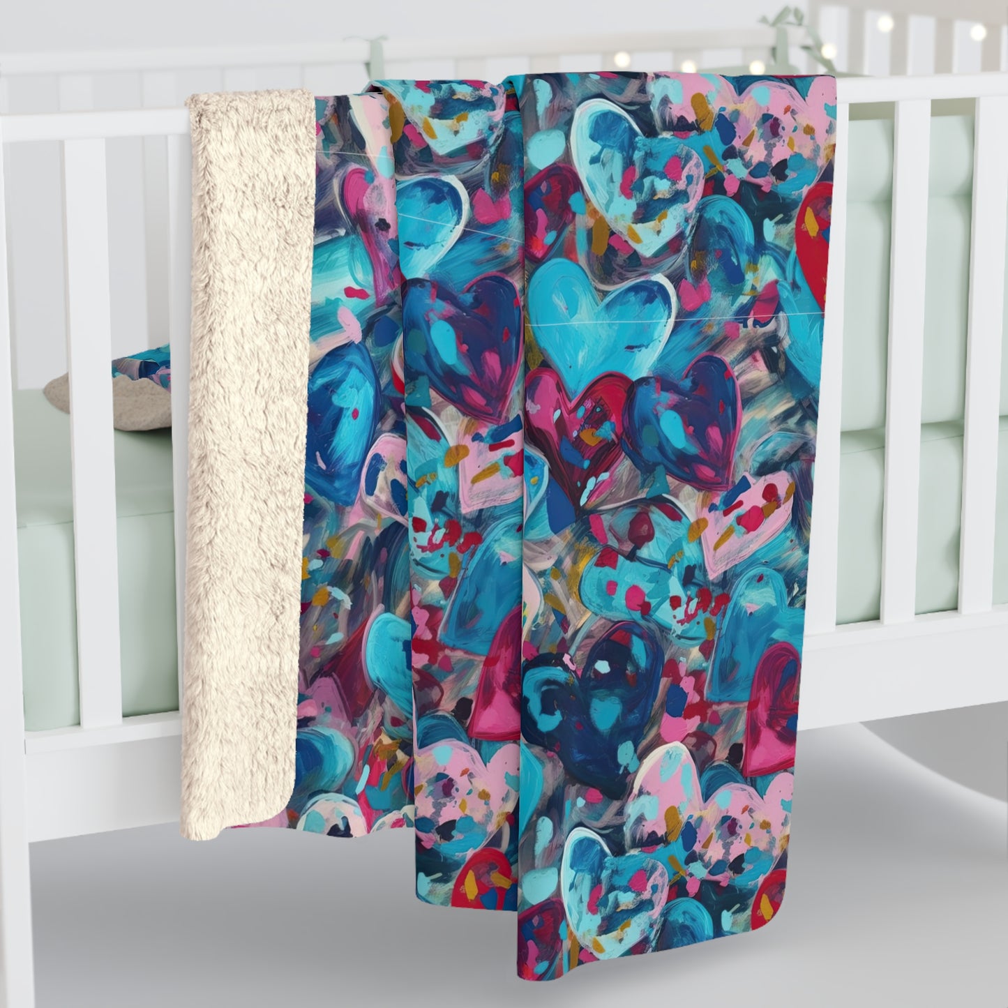 Beautiful, Cozy, Soft - Amazing - Multicolored Painted Hearts 3 - Sherpa Fleece Blanket