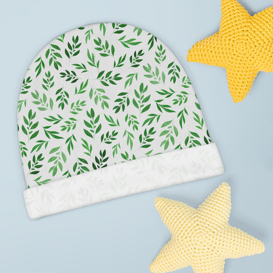 Watercolor Green Leaves - Super Cute - Baby Beanie